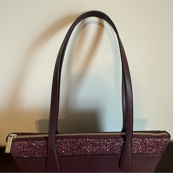 Kate Spade Burgundy Holiday Glam Accent Tote Shoulder Bag - Picture 4 of 10
